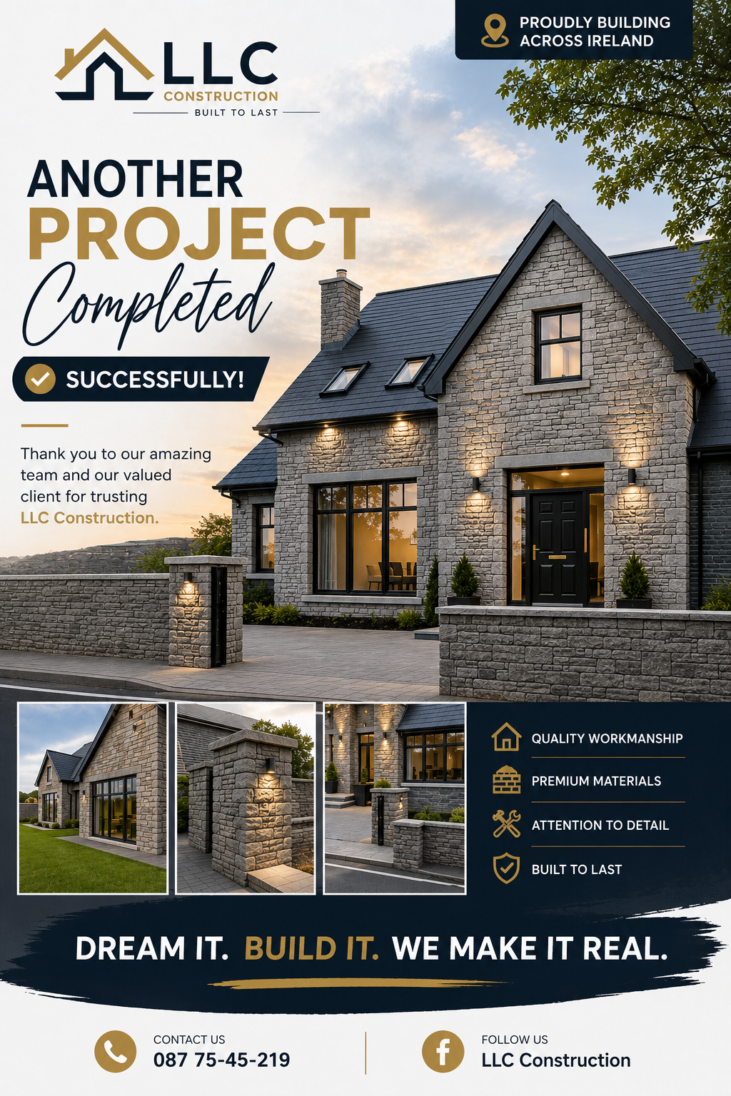 Completed residential construction project by LLC Construction & Maintenance in Ireland